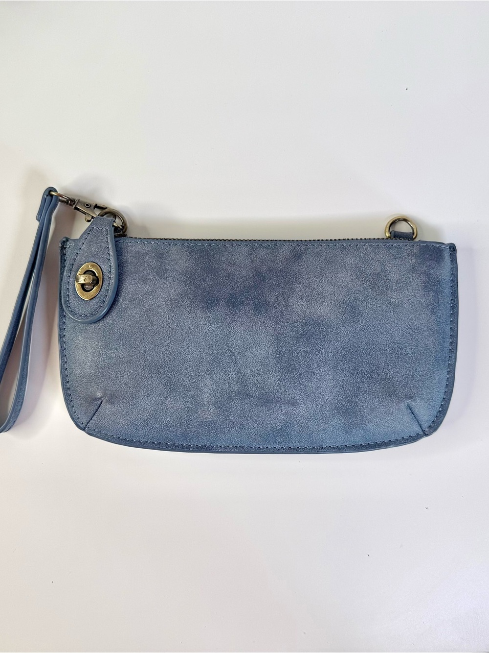 Joy Susan Lux Crossbody Wristlet Dusty Blue Lux Vegan Leather Convertible Clutch